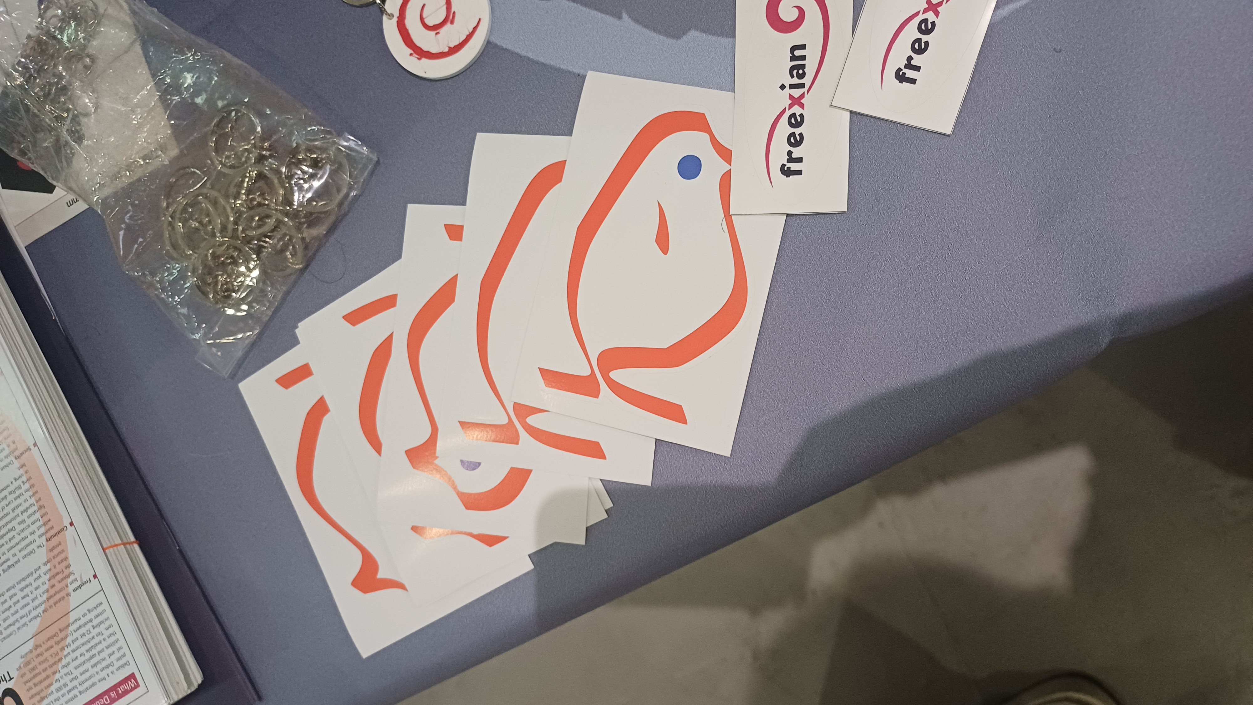 A sticker of the old Debian logo